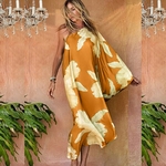 Robe-de-plage-imprim-e-style-Boho-paules-d-nud-es-Kaftan-tunique-pour-la-plage