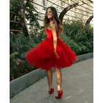 Robe-De-Cocktail-en-Tulle-rouge-coupe-trap-ze-courte-fermeture-clair-au-dos-longueur-aux