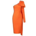 Robe-de-soir-e-moulante-manches-longues-8-couleurs-haute-qualit-avec-n-ud-papillon-Orange