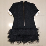 Robe-d-automne-pour-femmes-Design-de-nouvelle-piste-plumes-en-Patchwork-noir-et-blanc-Mini