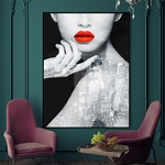 Affiche-de-mode-de-maquillage-Cool-l-vres-rouges-Sexy-peinture-sur-toile-de-femmes-en