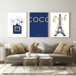 Affiche-de-parfum-de-fleur-la-mode-et-peinture-sur-toile-murale-tour-Eiffel-images-bleu