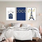 Affiche-de-parfum-de-fleur-la-mode-et-peinture-sur-toile-murale-tour-Eiffel-images-bleu