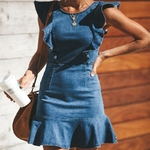 Robe-moulante-en-Jean-bleu-pour-femmes-tenue-d-t-d-contract-e-volants-la-mode
