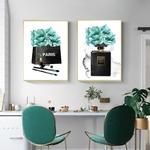 Toile-affiche-bleu-vert-fleur-parfum-sac-nordique-imprim-talons-hauts-peinture-murale-mode-femme-mur