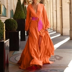 Robe-de-soir-e-manches-longues-et-col-en-v-profond-Sexy-l-gante-couleur-unie