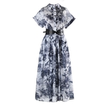 Ros-diary-robe-chemise-mi-longue-manches-courtes-pour-femmes-l-gante-la-mode-rayures-florales