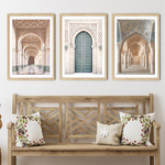 Toile-imprim-e-avec-porte-marocaine-style-Boho-affiche-murale-bleu-vert-Beige-boh-me-photos