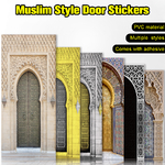 Autocollant-Mural-Art-porte-r-tro-Style-musulman-2-pi-ces-ensemble-papier-peint-imperm-able