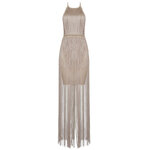 Robe-bandes-Beige-pour-femmes-Sexy-sans-manches-d-bardeur-moulante-col-licou-robe-franges-bo