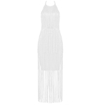 Robe-bandes-Beige-pour-femmes-Sexy-sans-manches-d-bardeur-moulante-col-licou-robe-franges-bo