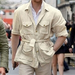 Chemise-manches-longues-avec-ceinture-et-poches-pour-homme-Streetwear-d-contract-rayures-v-tements-mi