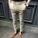 Pantalon-droit-pour-hommes-d-affaires-couleur-unie-longueur-cheville-tissu-doux-Slim-Fit-fermeture-clair