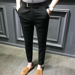 Pantalon-droit-pour-hommes-d-affaires-couleur-unie-longueur-cheville-tissu-doux-Slim-Fit-fermeture-clair