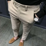 Pantalon-droit-pour-hommes-d-affaires-couleur-unie-longueur-cheville-tissu-doux-Slim-Fit-fermeture-clair