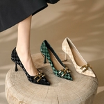 Escarpins-talons-hauts-et-bout-pointu-pour-femmes-chaussures-concises-carreaux-Stiletto-d-cor-de-cha
