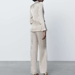 Blazer-taille-haute-lastique-manches-longues-la-age-avec-n-ud-papillon-soie-Texture-satin-e