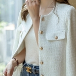 Manteau-en-laine-Tweed-fran-ais-mode-haut-de-gamme-bouton-or-court-Slim-temp-rament