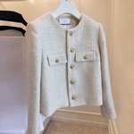 Manteau-en-laine-Tweed-fran-ais-mode-haut-de-gamme-bouton-or-court-Slim-temp-rament