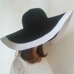 Chapeau-de-plage-large-bord-pour-femmes-noir-et-blanc-en-paille-Sexy-tendance-2017