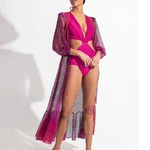 Maillot-de-bain-rose-une-pi-ce-Cover-Up-pour-femmes-d-collet-en-v-plongeant