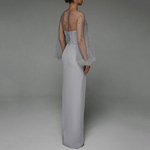 Robe-de-soir-e-Maxi-sans-bretelles-l-gante-moulante-blanche-Sexy-manches-lanternes-pour-les