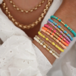 Bracelets-Heishi-Multicolores-pour-Femme-Bijoux-Boho-Empilables-Perles-en-Argile-Polym-re-Or-Document-Espac