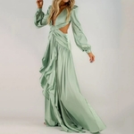 MECOCICI-Robe-pliss-e-volants-et-manches-longues-pour-femme-v-tement-sexy-taille-haute-col