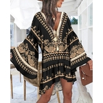 Robe-trap-ze-vintage-imprim-tribal-pour-femmes-manches-cloche-gland-mini-robe-de-soir-e