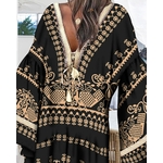 Robe-trap-ze-vintage-imprim-tribal-pour-femmes-manches-cloche-gland-mini-robe-de-soir-e