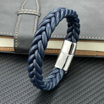 Bracelet-en-cuir-tress-pour-hommes-Punk-noir-marron-rouge-bleu-fermoir-magn-tique-en-acier