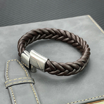 Bracelet-en-cuir-tress-pour-hommes-Punk-noir-marron-rouge-bleu-fermoir-magn-tique-en-acier