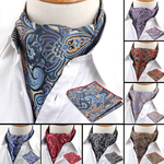 Hommes-cravate-poche-carr-ensemble-formel-cravate-mouchoir-Ascot-Scrunch-auto-Paisley-Polyester-soie-cou-cravate