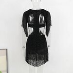 Mini-robe-de-soir-e-en-dentelle-pour-femme-col-en-V-pompon-tambour-sexy-chic