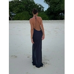 Robe-maxi-dos-nu-monochromatique-pour-femmes-col-oscillant-robes-en-fibre-licou-chic-mince-robe