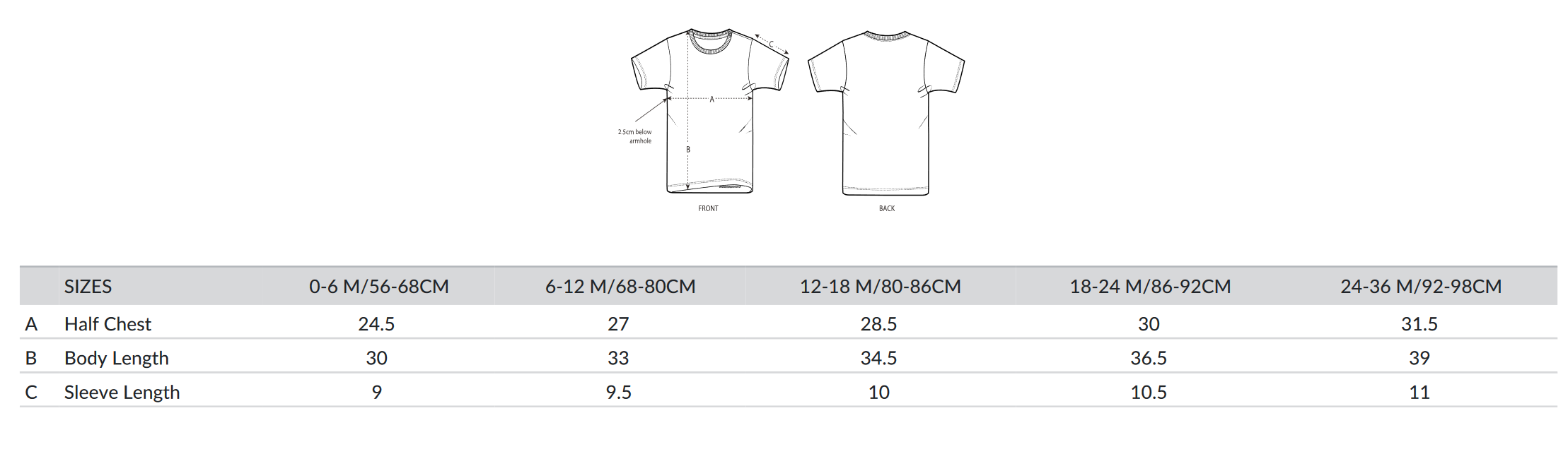 fiche tailles T-shirt baby NO autrement