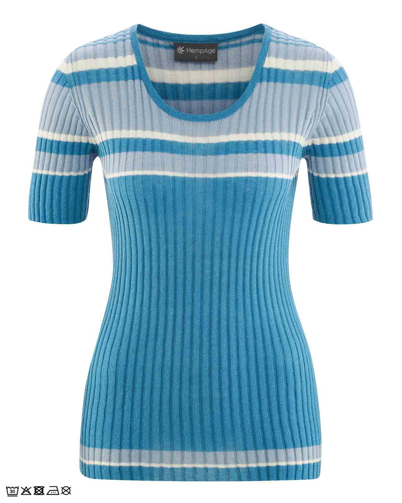 Tee-Shirt-Côtelé-Rayures-Bleu-Turquoise