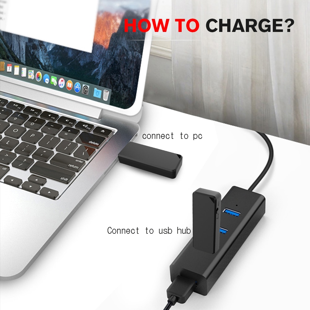 Ilustración de la carga del micrófono espía grabador USB en un ordenador
