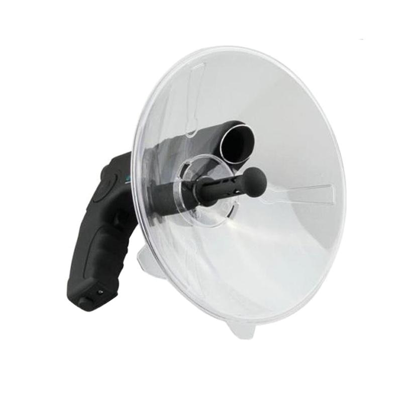 Micrófono parabólico con reflector transparente y empuñadura