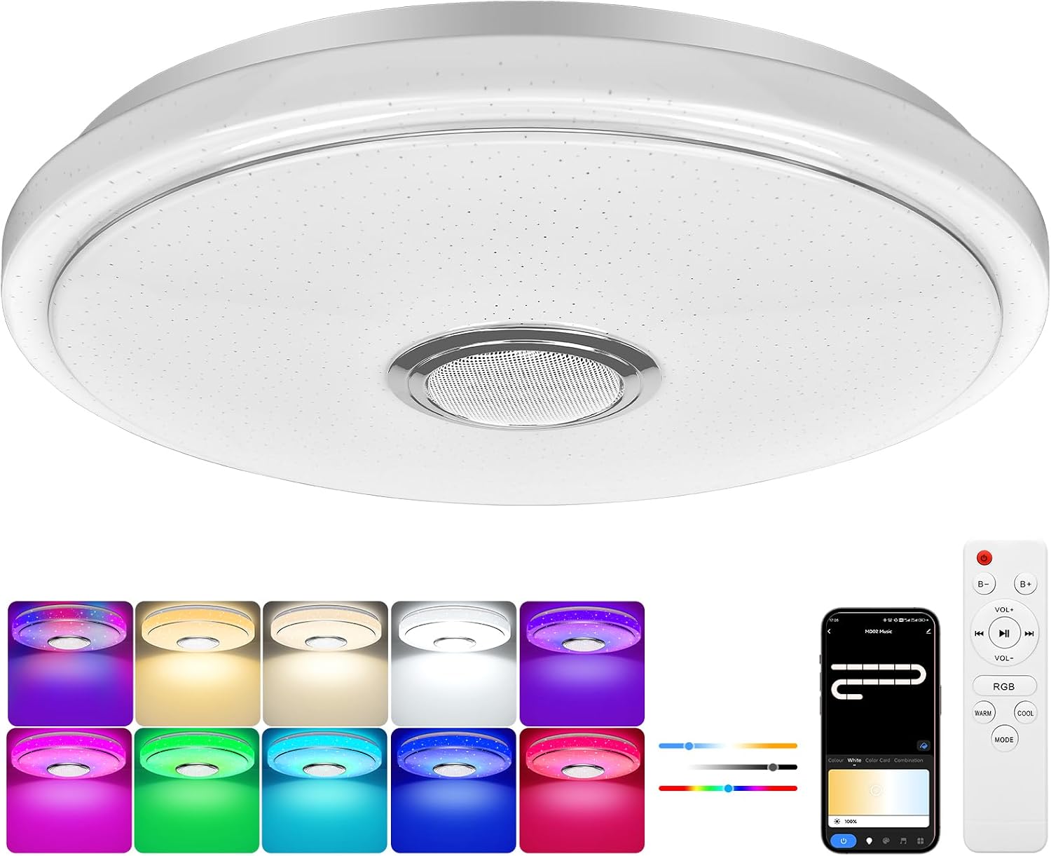 Lámpara de techo blanca y control de colores RGB desde la aplicación