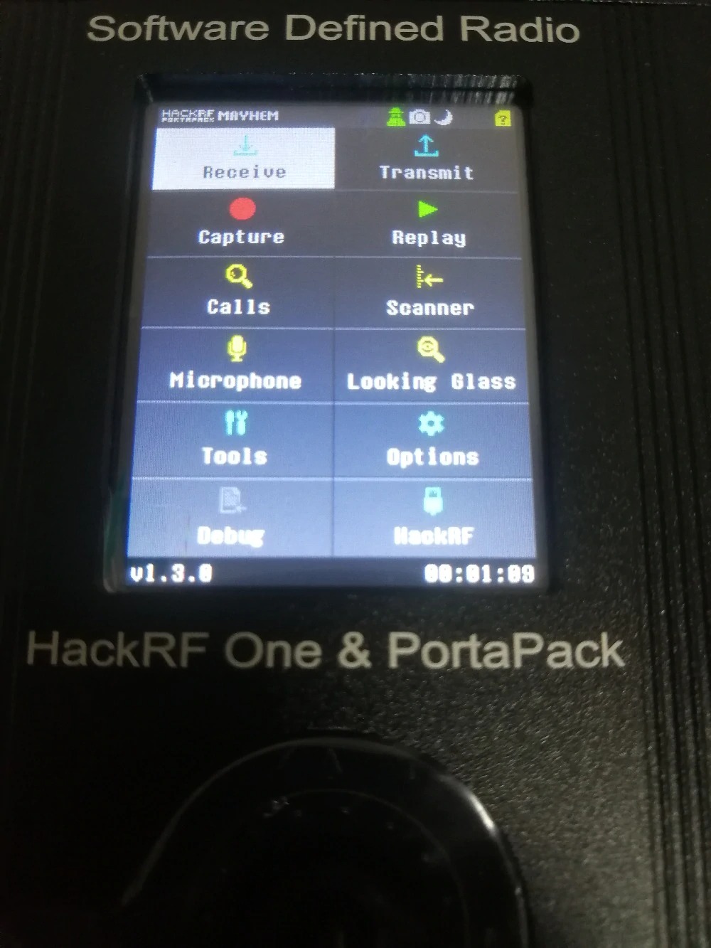 Interface du Hack RF One avec le logiciel Mayhem