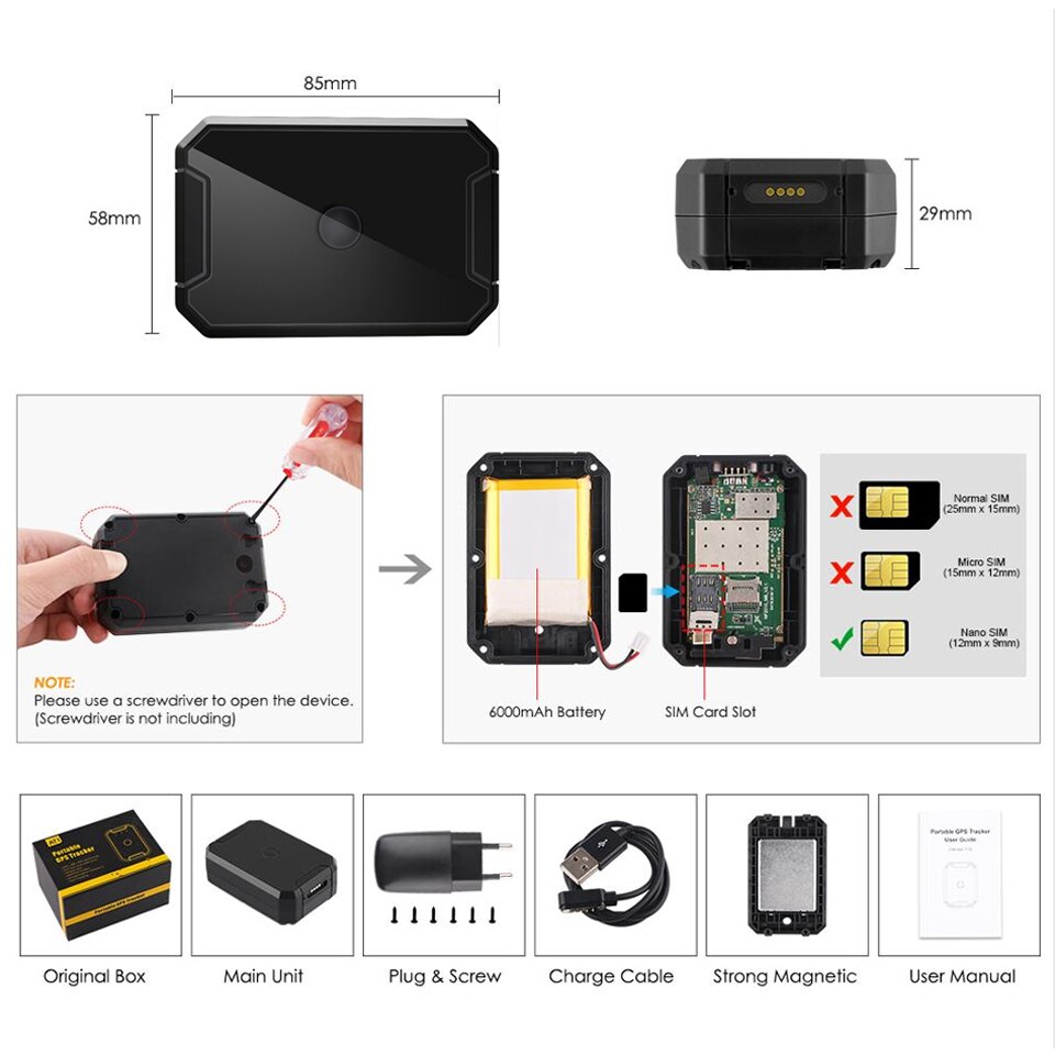 Traceur GPS polyvalent avec microphone espion GSM