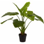 Planta artificial de hojas grandes con micrófono espía en una maceta negra