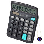 Calculadora negra con cámara espía y objetivo señalado