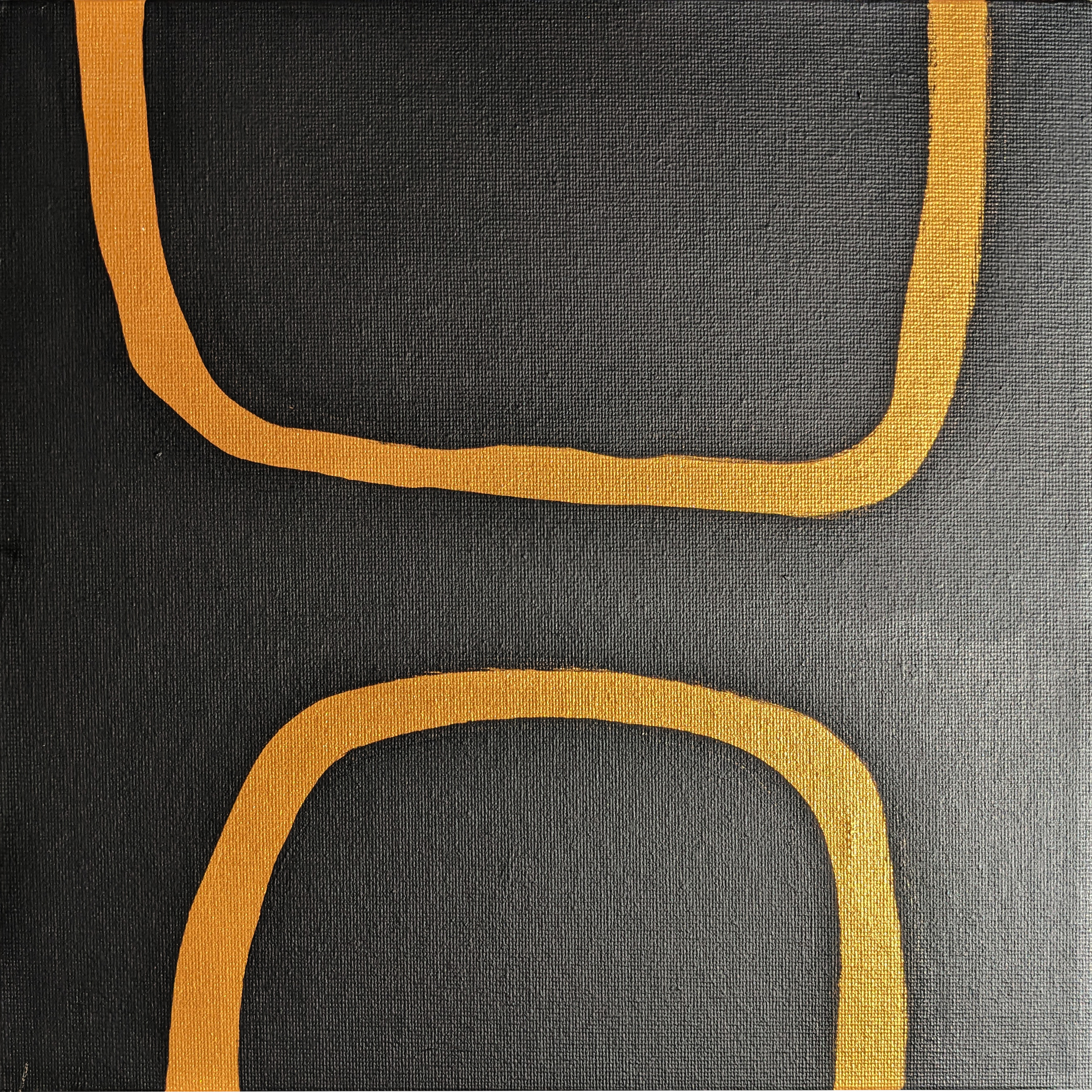 Tableau abstrait Carré Noir et Or  - Peinture minimaliste moderne