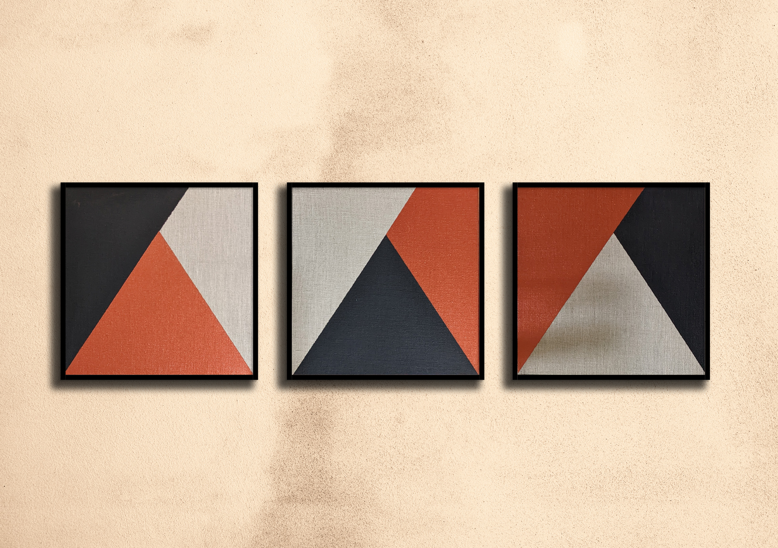 TriOr, triptyque - Tableaux abstraits 3 toiles carrées - Peinture minimaliste moderne