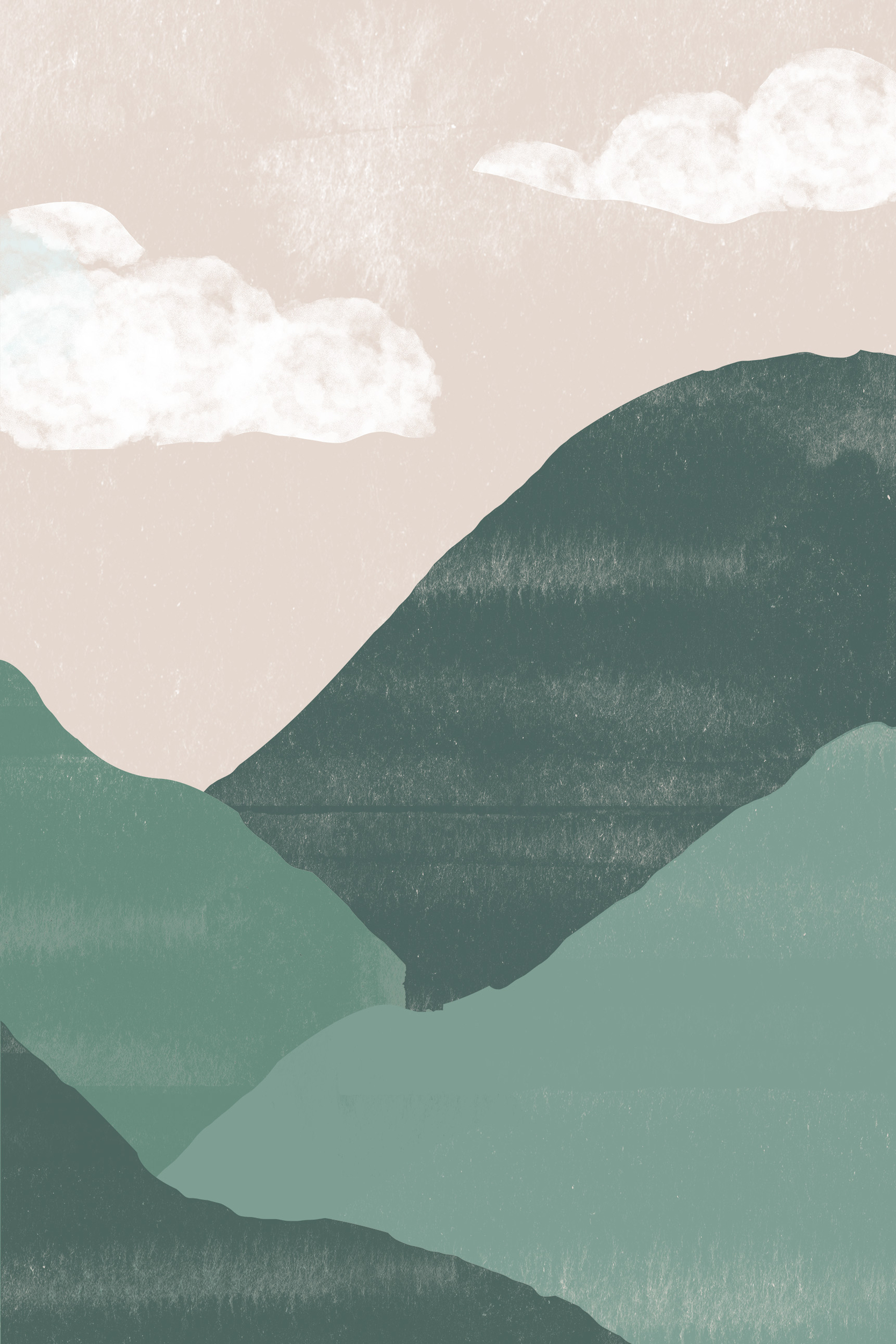 Affiche paysage minimaliste montagne foret nuages - Poster décoration murale moderne colorée
