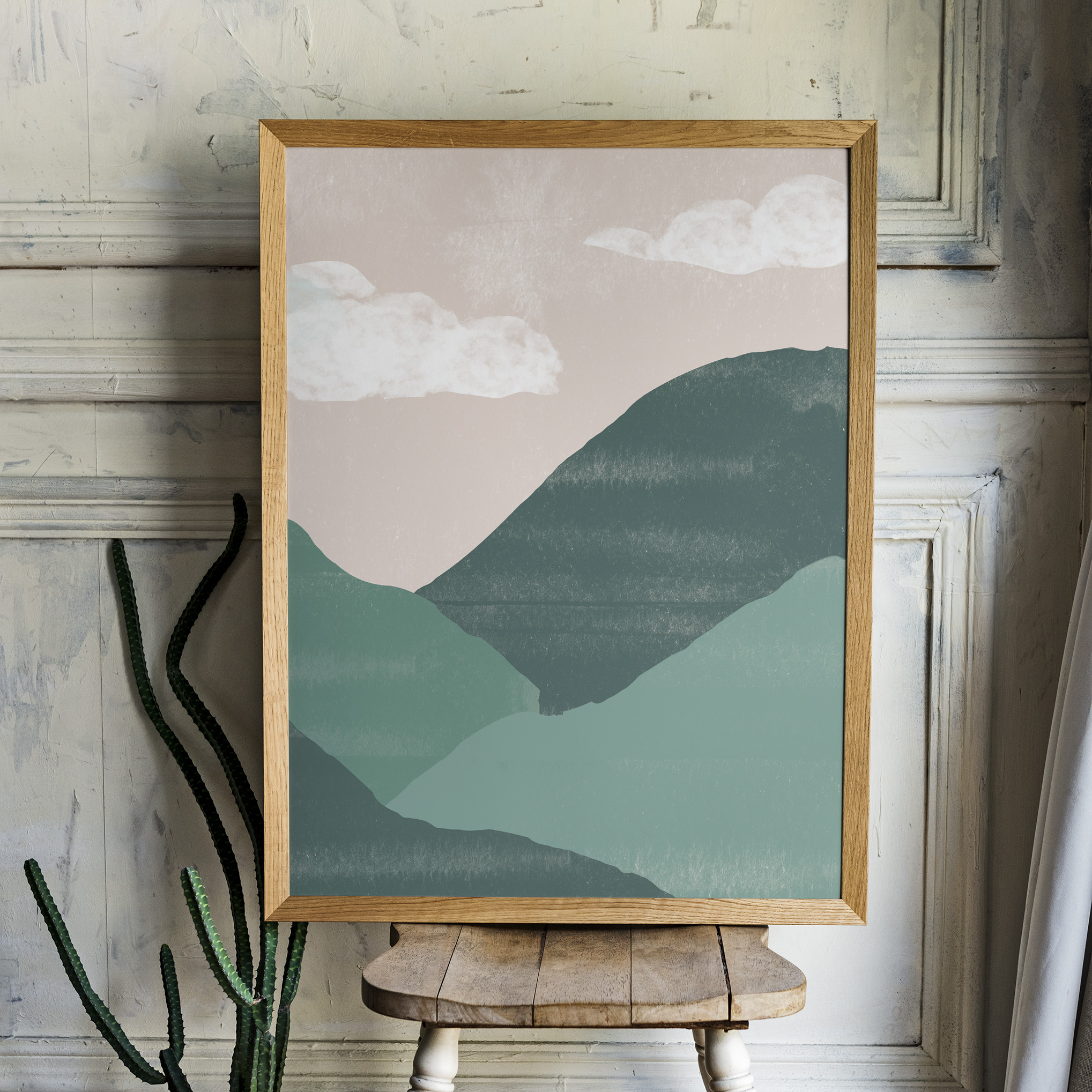 poster-paysage-minimaliste-déco-murale-chambre-couleurs-nature-montagne-foret-nuages