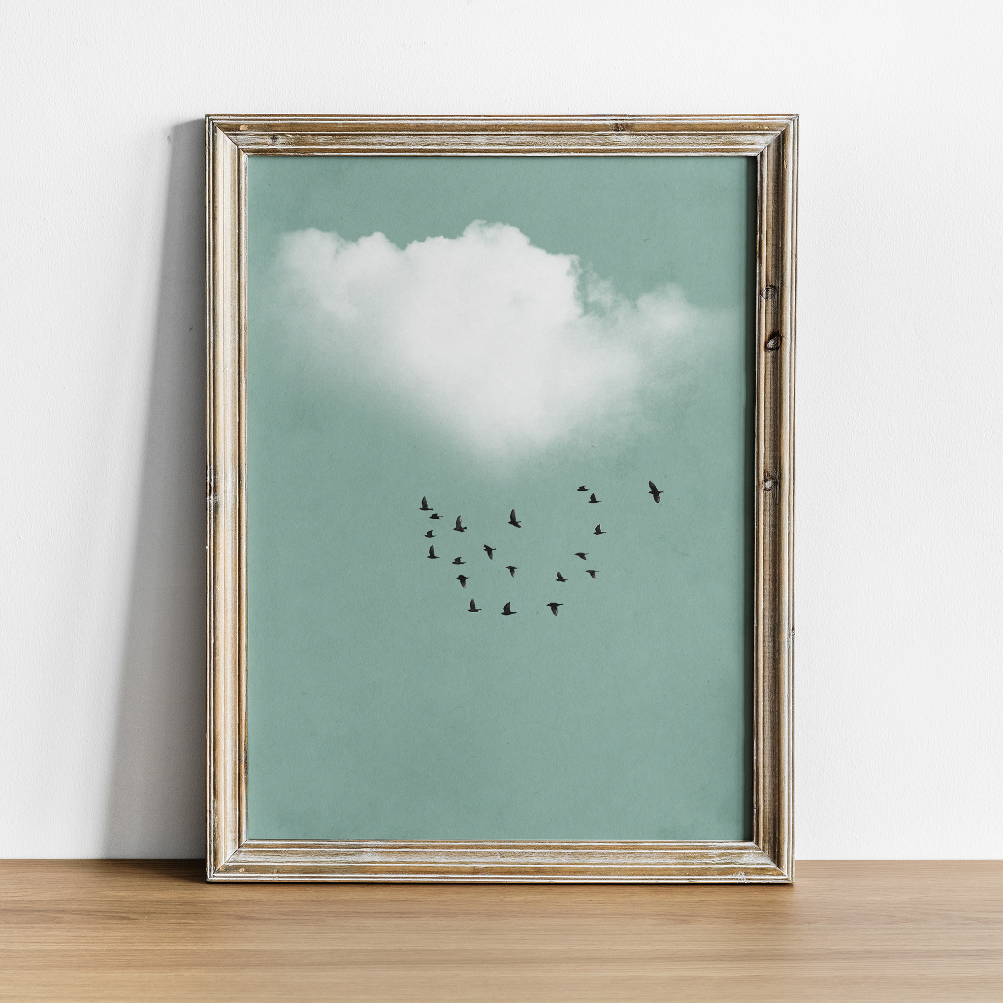 affiche-paysage-poétique-nuage-ciel-bleu-turquoise-oiseaux-minimaliste