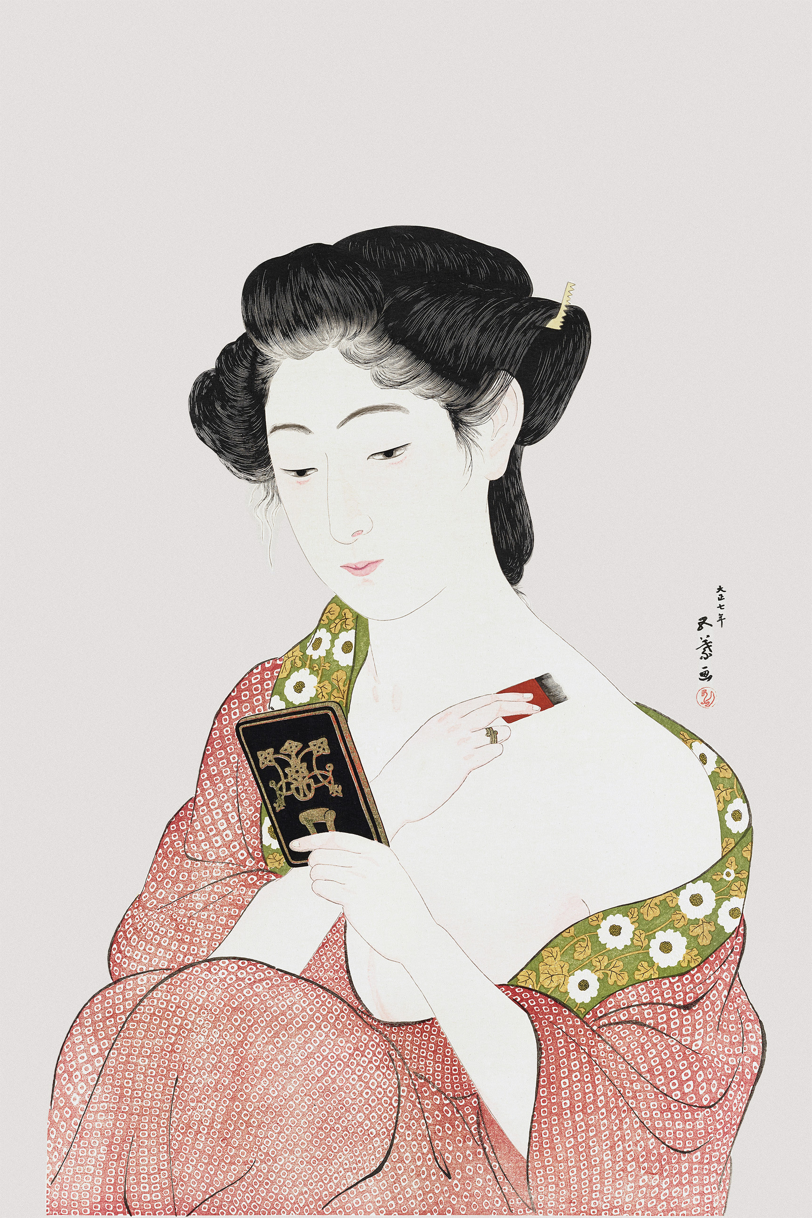 Femme japonaise appliquant de la poudre 1918